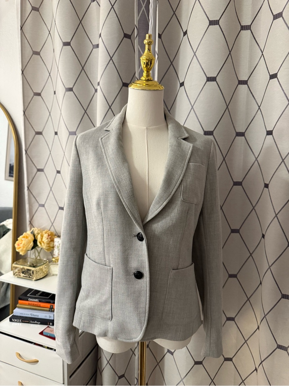 Banana Republic Light Gray Tailored Blazer with Patch Pockets